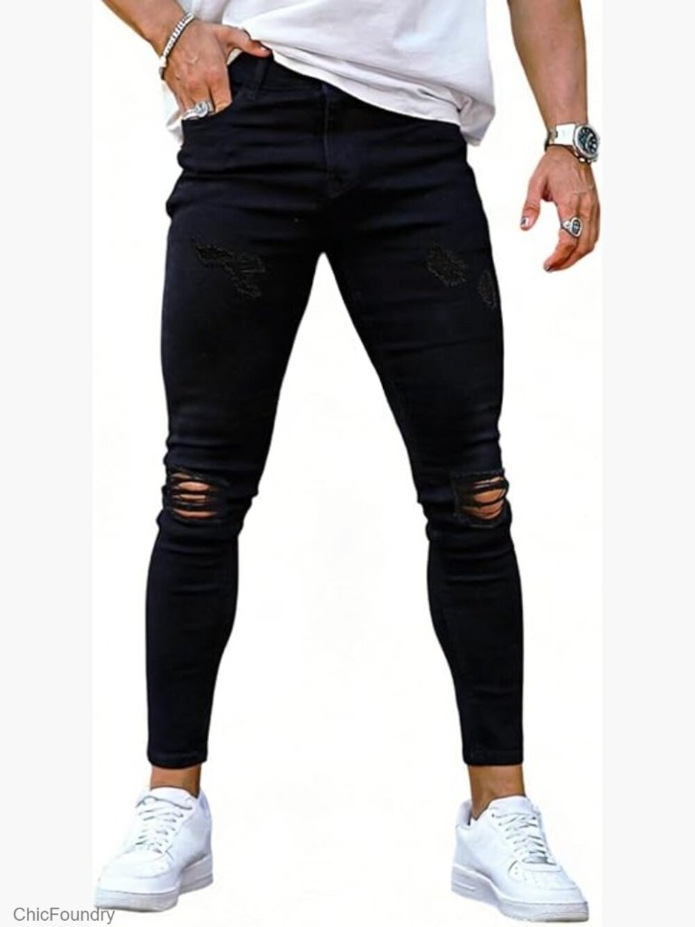 Skinny Stretch Ripped Jeans with 5-Pockets